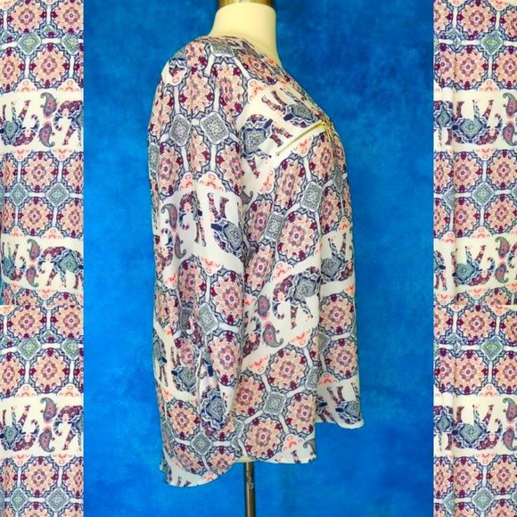 Rue + Boho Elephant Print Chiffon Blouse 3X - Picture 4 of 9